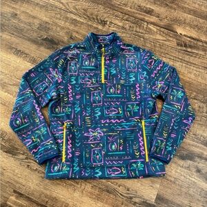 Chubbies 1/4 Zip Pullover Sweater Men Large Blue Pineapple All Over Print Fleece